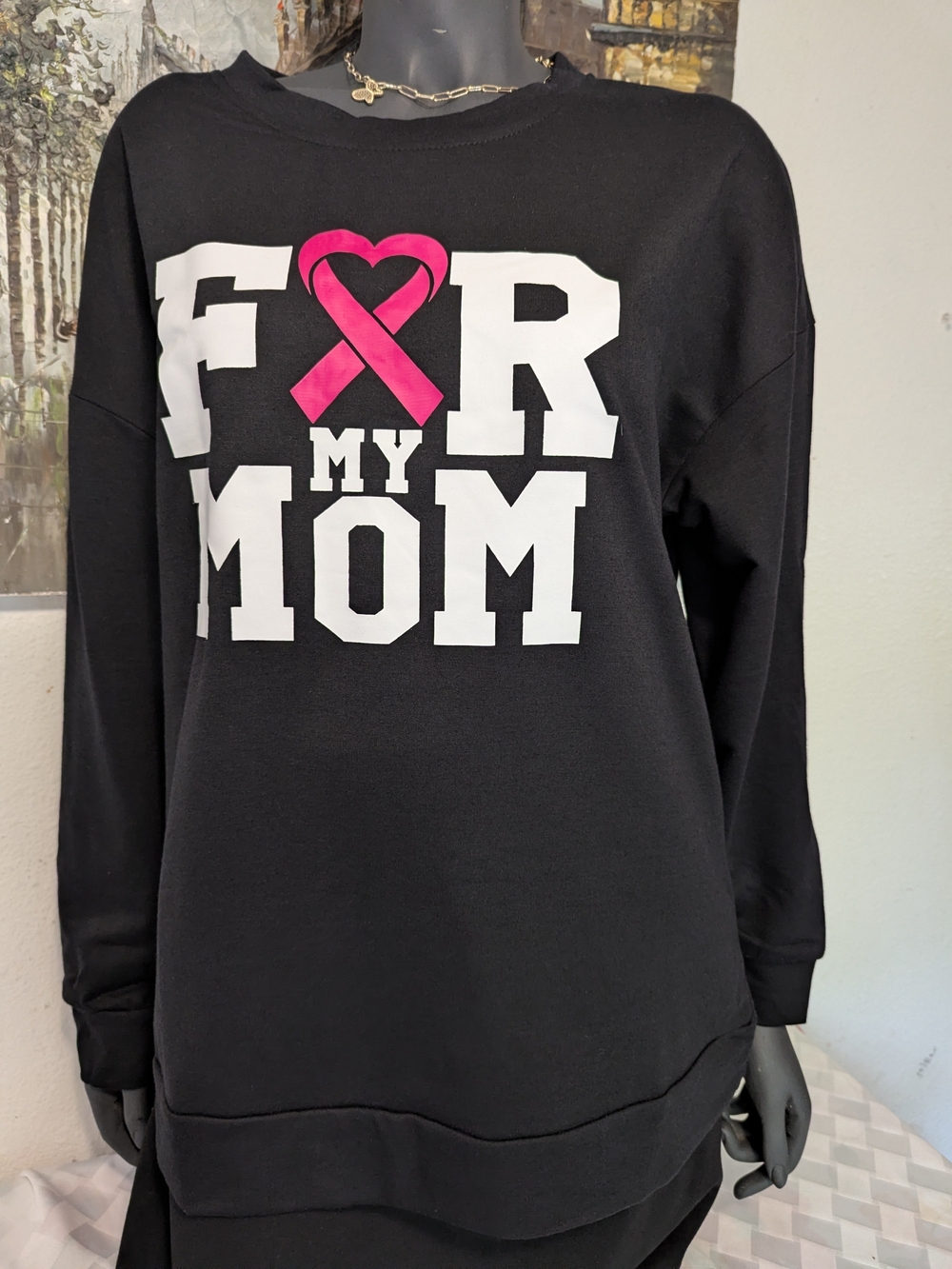 Black Sweatshirt with Pink Ribbon "For My Mom"